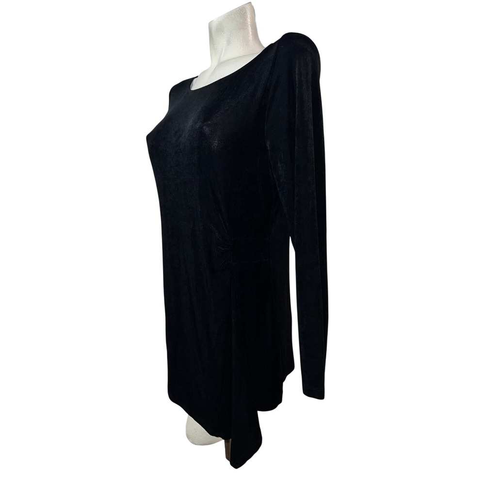 Chicos Travelers Black Slinky Knit Asymmetrical Side Drape Tunic Top Size 1 - Picture 4 of 8